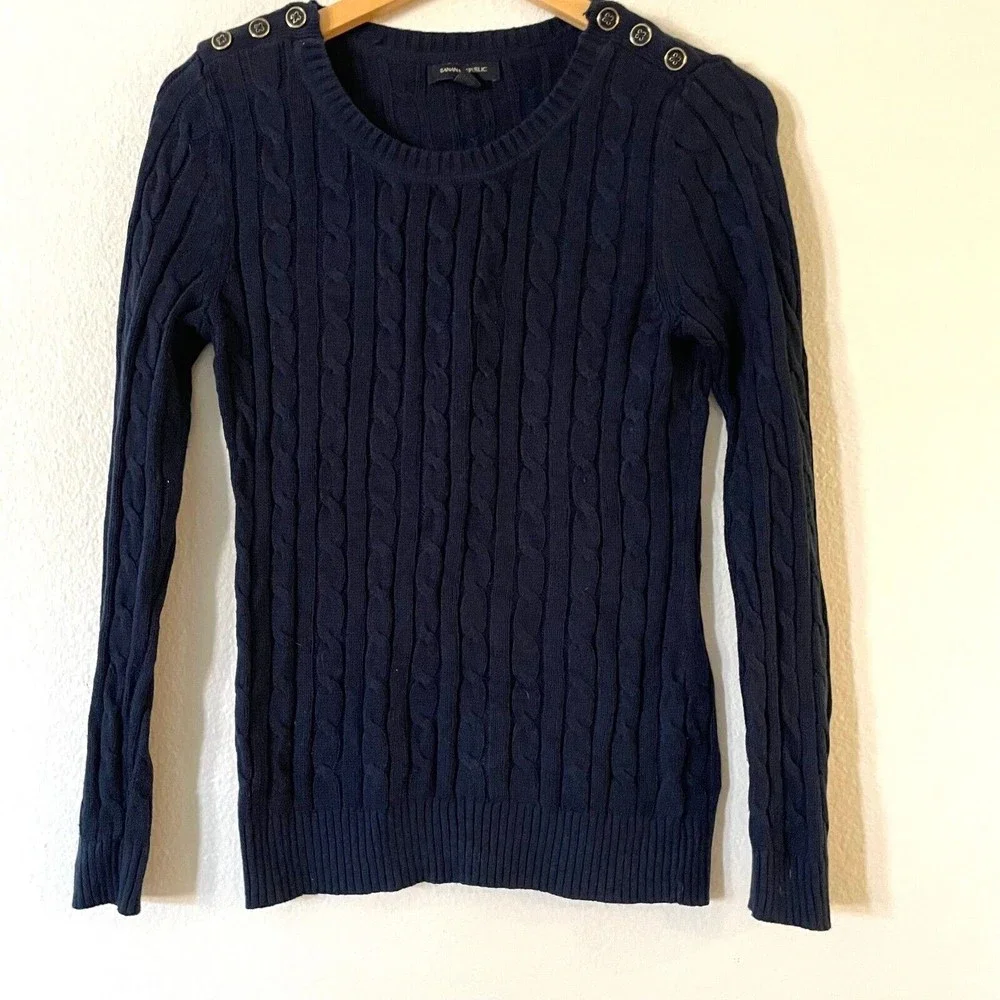 Banana Republic Womens Cable Knit Sweater S Small Shoulder Button Rabbit Hair - Picture 1 of 8